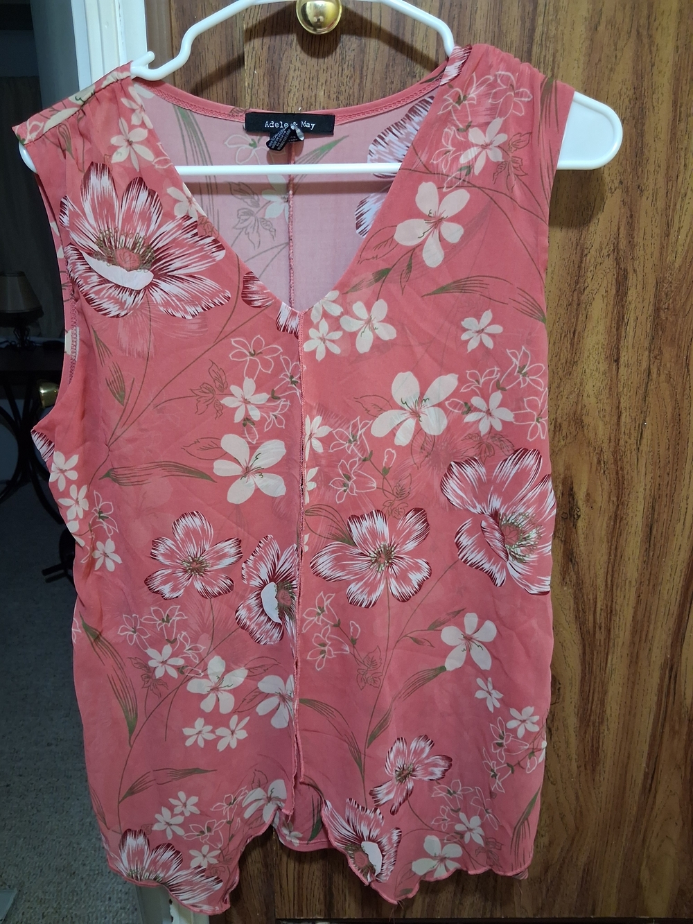 Adele & May Coral Floral V-Neck Sleeveless Top